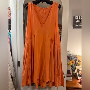 Orange Sleeveless V Neck Mini Dress